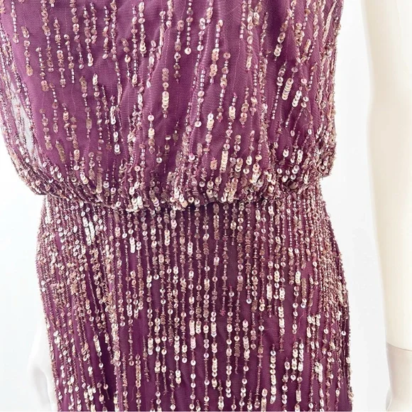 Adrianna Papell Dress Size 4 Midi Beaded Flapper Whimsigoth Dark Fairycore - Picture 8 of 13